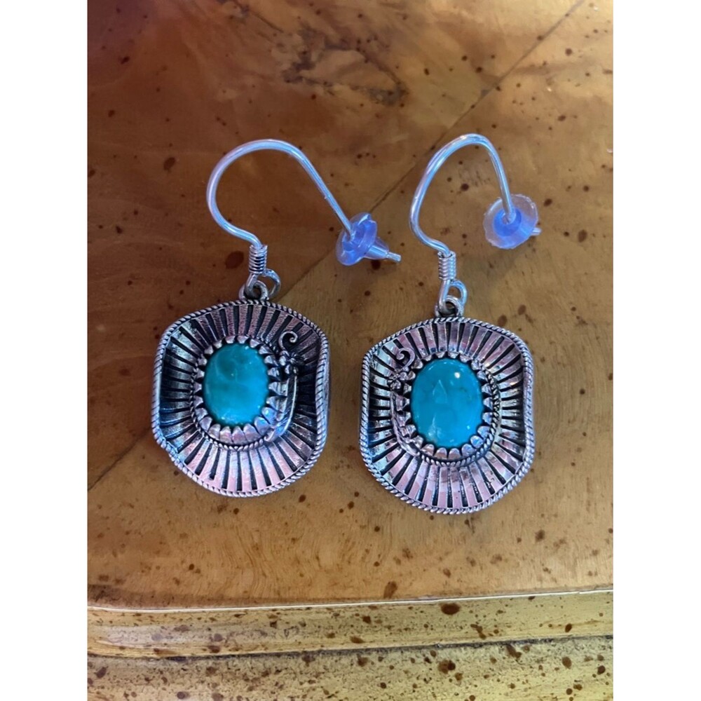 Natural Nevada Turquoise Sterling Silver Cowgirl Earrings